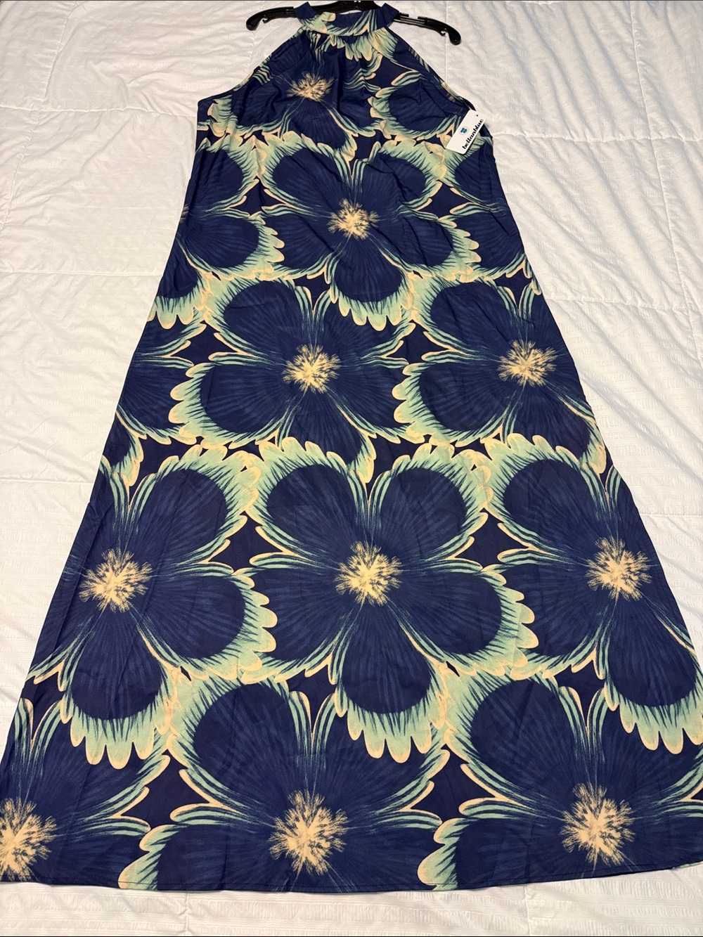 BellanBlue  L  Navy Floral Maxi Dress with Mint and Cream Floral Accents
